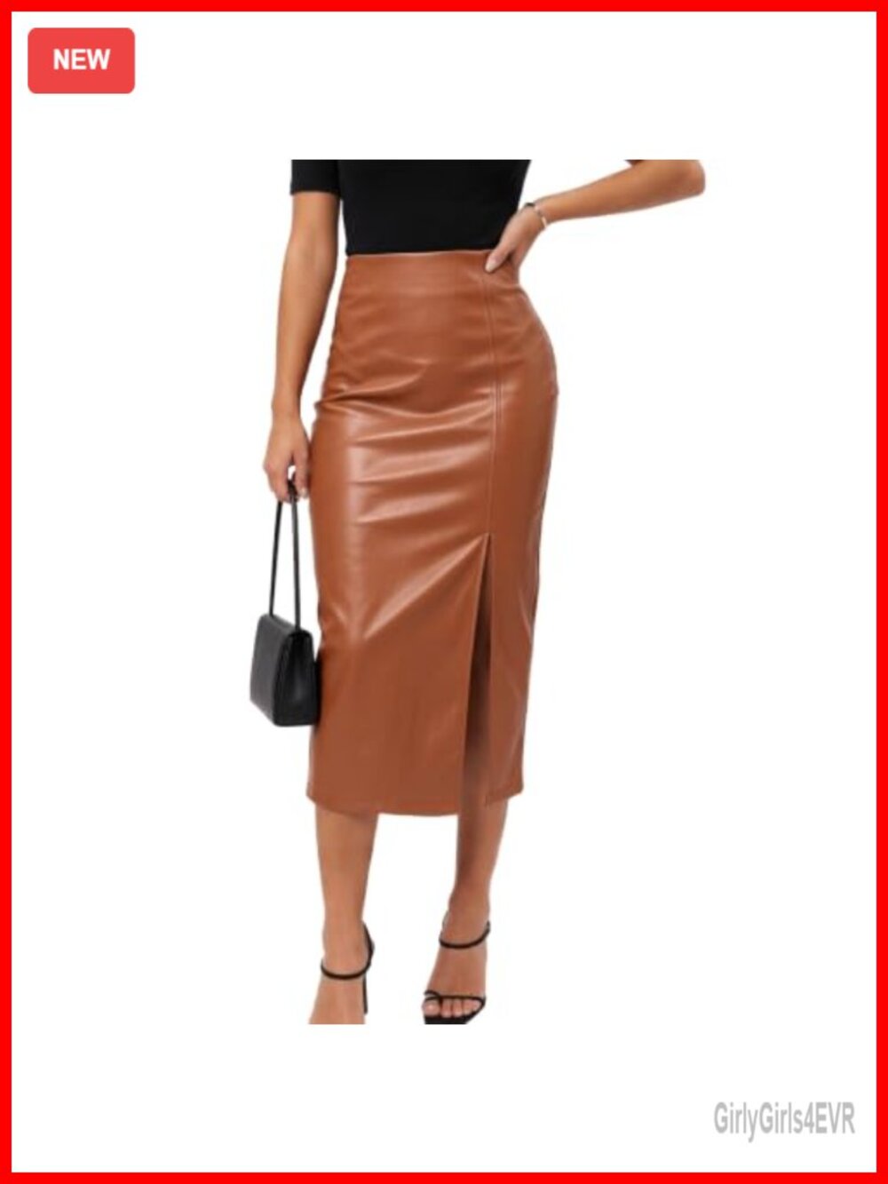 Faux Leather Maxi Pencil Skirt High Waist Side Slit Office Skirt